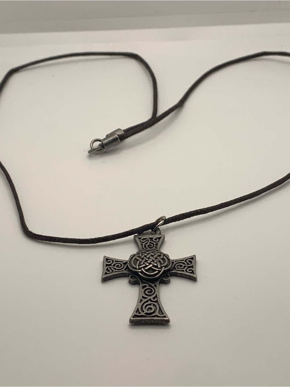 Celtic Cross Pendant Necklace in Antique Peweter